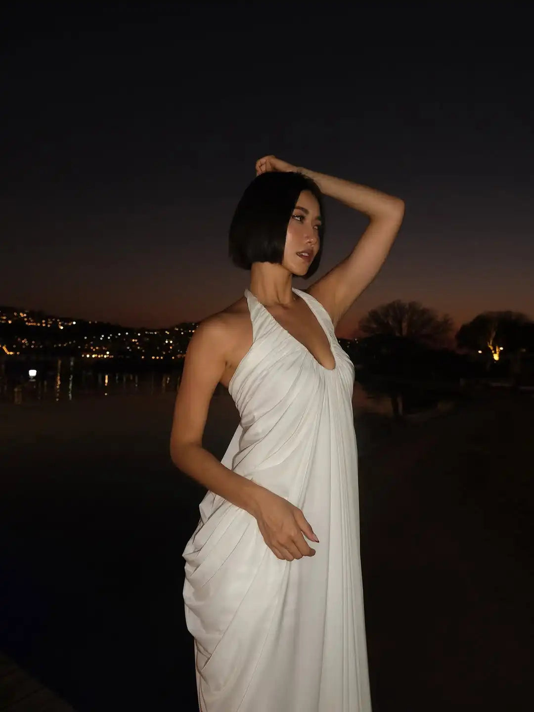 Women Solid Halter Backless Pleated Maxi Dress