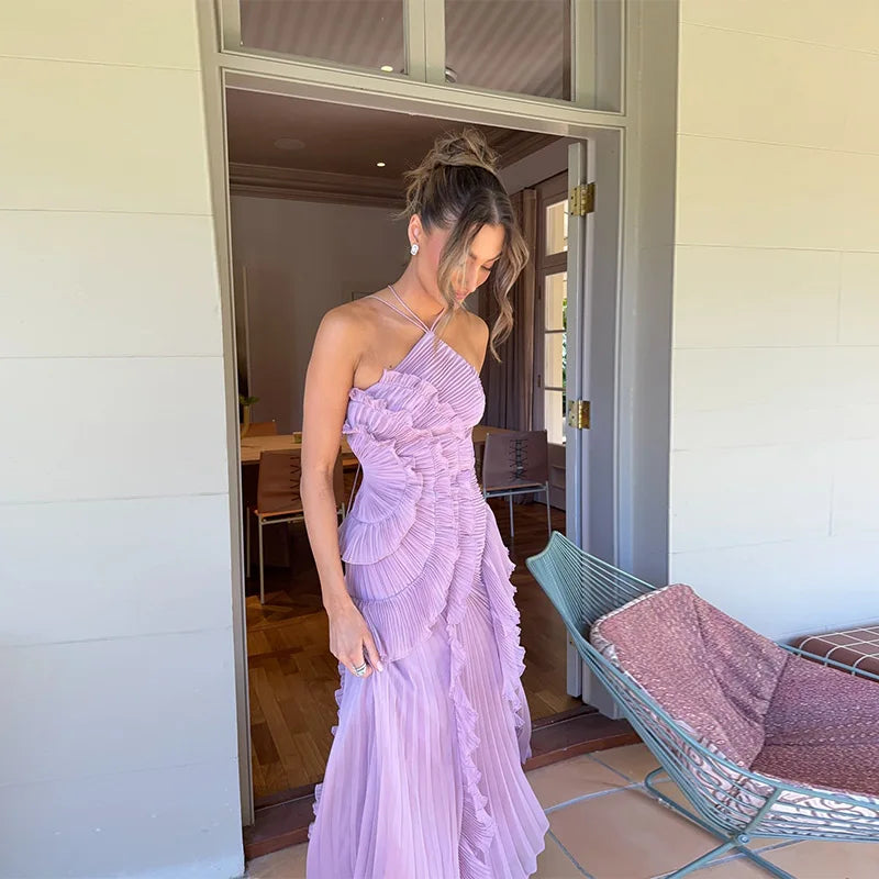 Chic Elegant Lotus Edge Maxi Dress