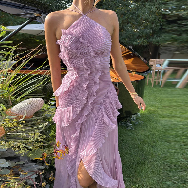 Chic Elegant Lotus Edge Maxi Dress