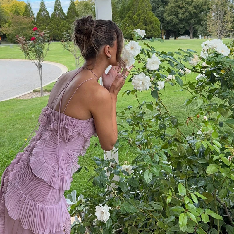 Chic Elegant Lotus Edge Maxi Dress