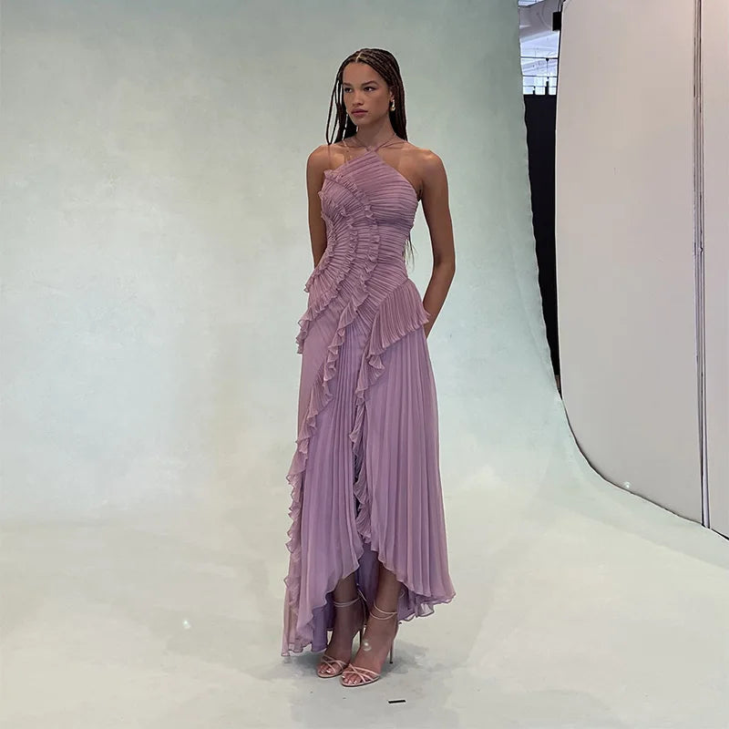 Chic Elegant Lotus Edge Maxi Dress